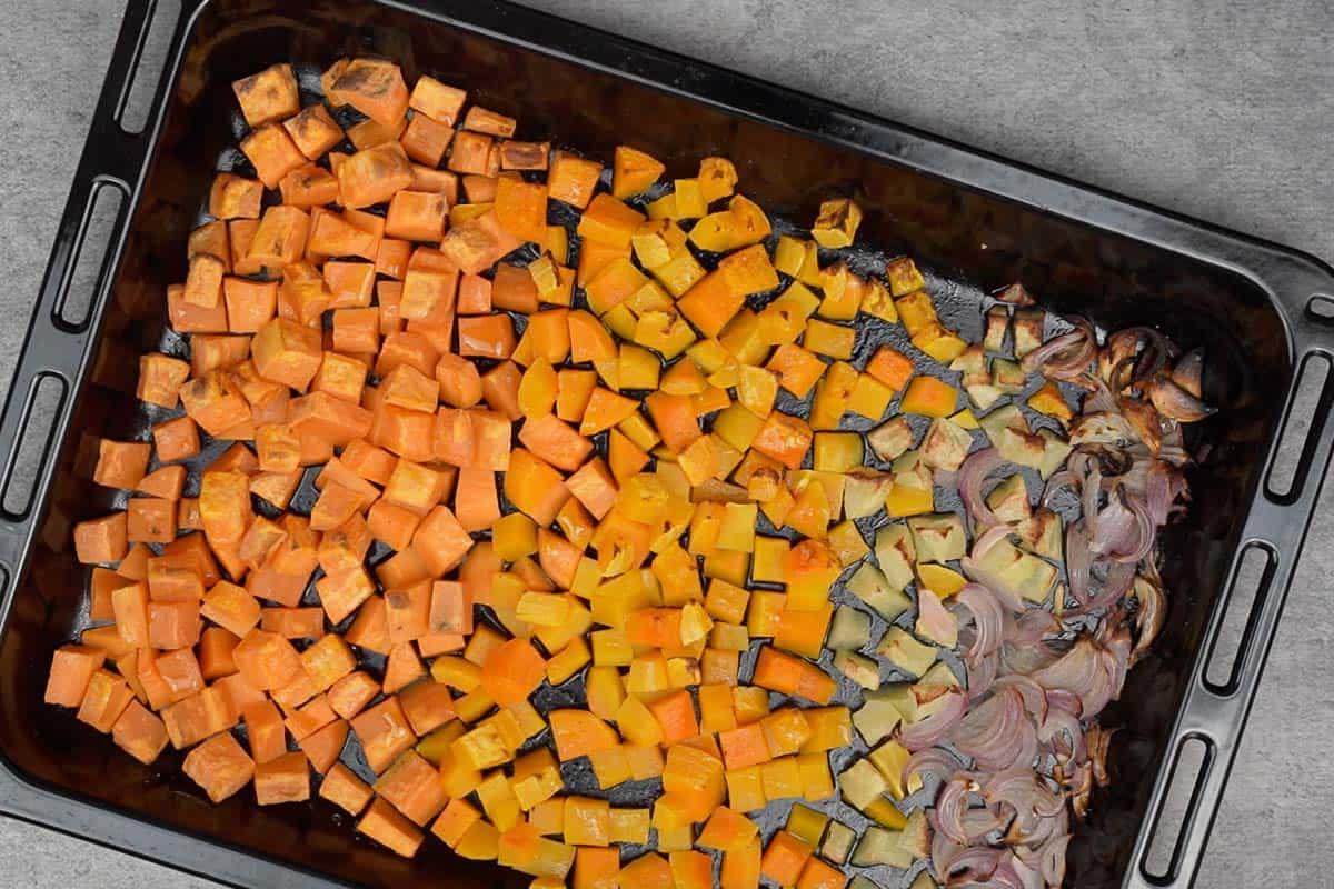 Olive oil and salt drizzled over the veggies.