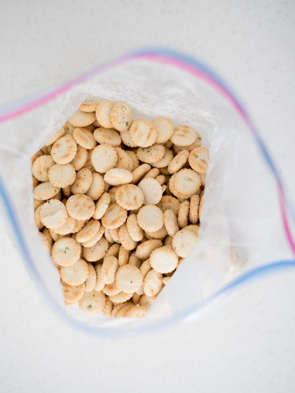Sacchetto ziploc di cracker alle ostriche.