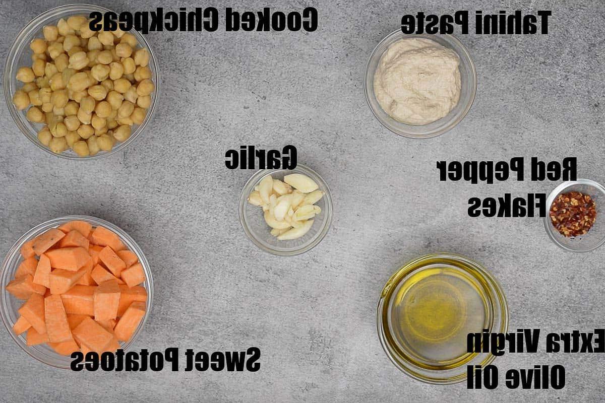 Hummus di Patata Dolce Arrosto 3 Ingredienti per hummus di patate dolci.