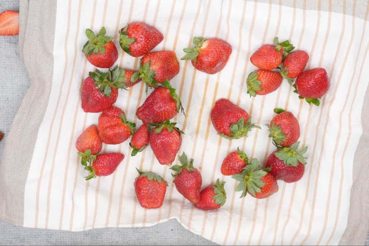 Come congelare le fragole 4 Fragole lasciate asciugare all'aria.
