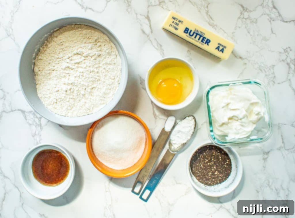 Aromatic Earl Grey Scones with Vanilla Bean Glaze 5 earl grey scones ingredients before mixing