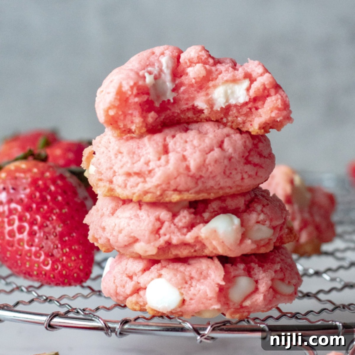 Heavenly Strawberry Cheesecake Cookies 6 stack of strawberry cheesecake cookies