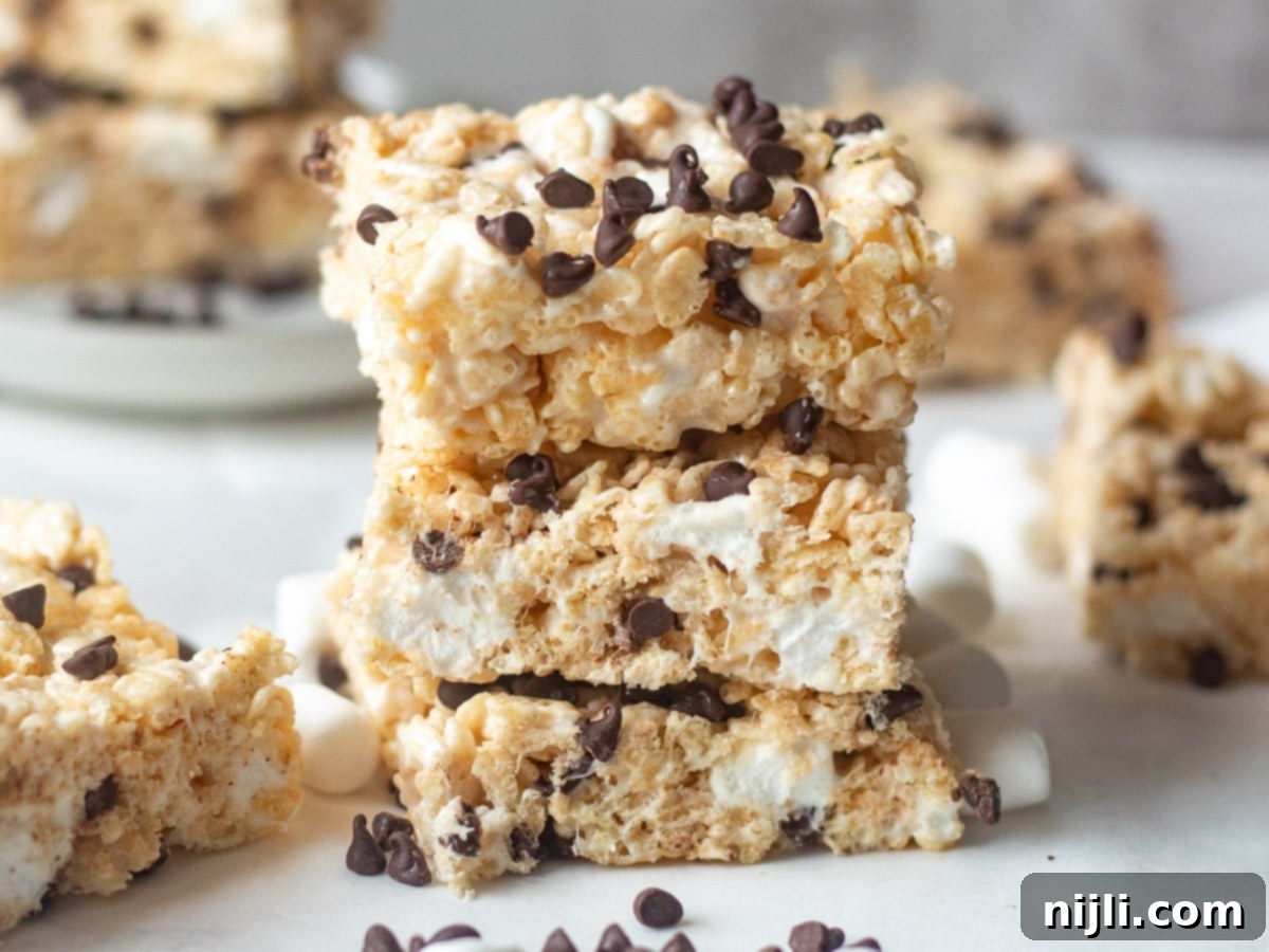 Gooey Chocolate Chip Rice Krispie Bars 6 Stacked Chocolate Chip Rice Krispie Treats Recipe