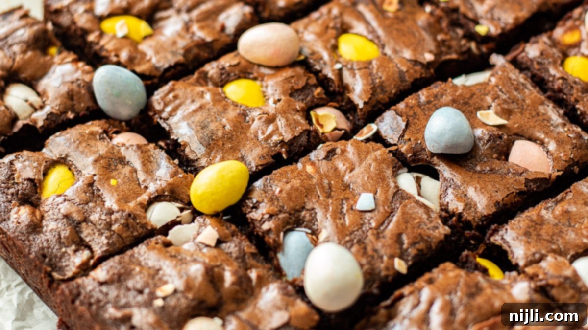 mini egg brownies cut into pieces