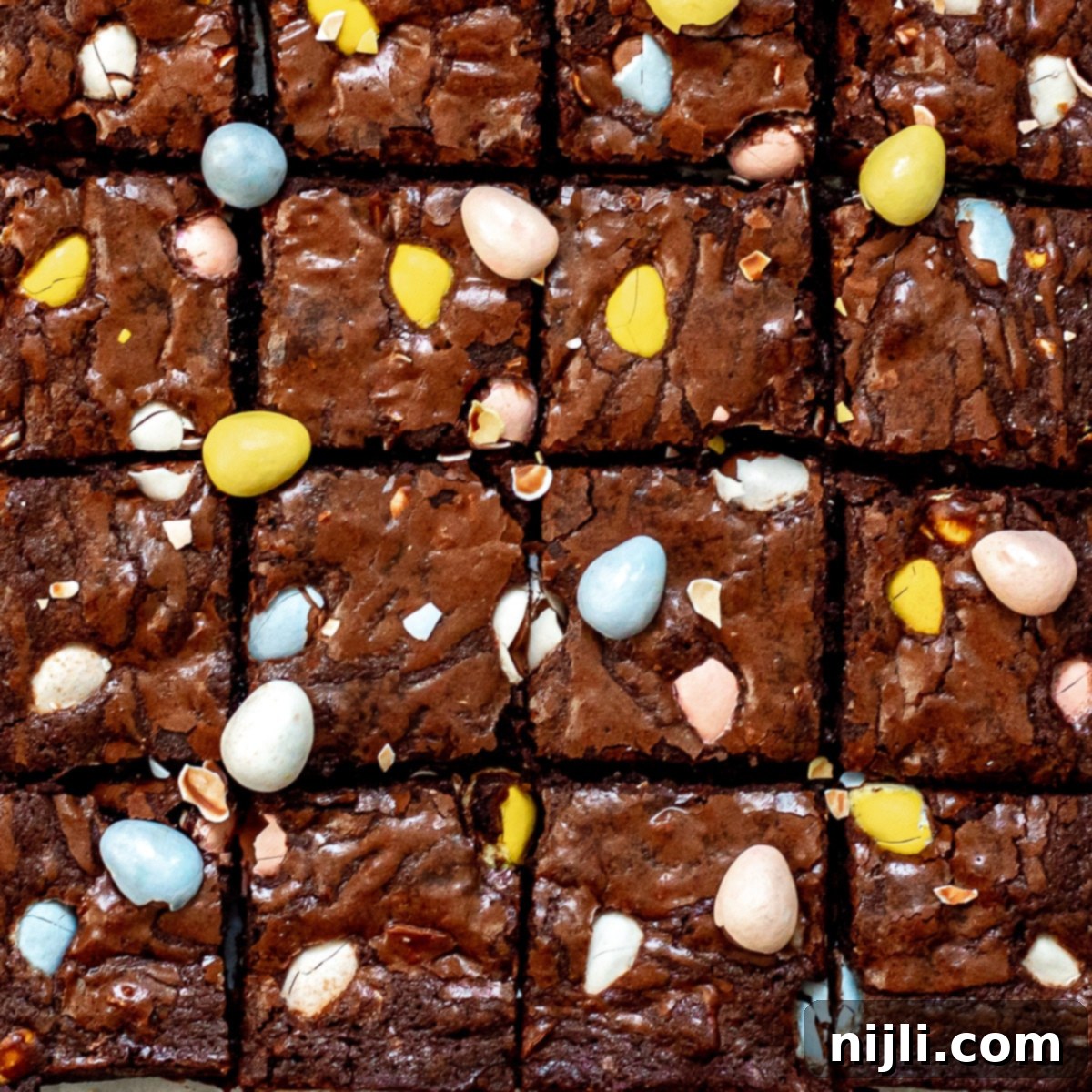 Mini Egg Brownies 8 top view of mini egg brownies