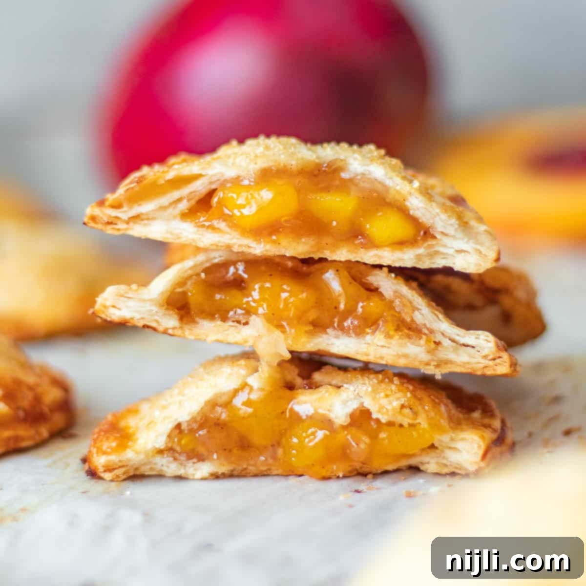 Tropical Peach Mango Pie 2 stack of peach mango pie slices