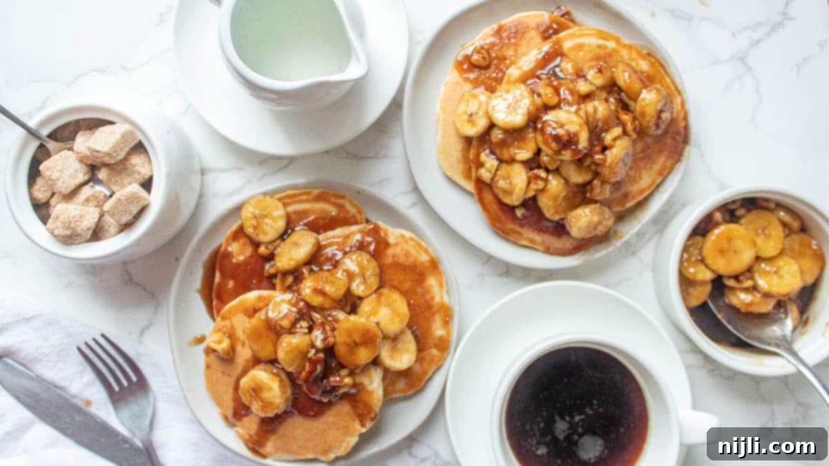 banana foster pancakes from above