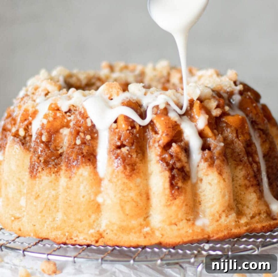 Southern Peach Pound Cake 18 drizzling icing on peach cobbler pound cake