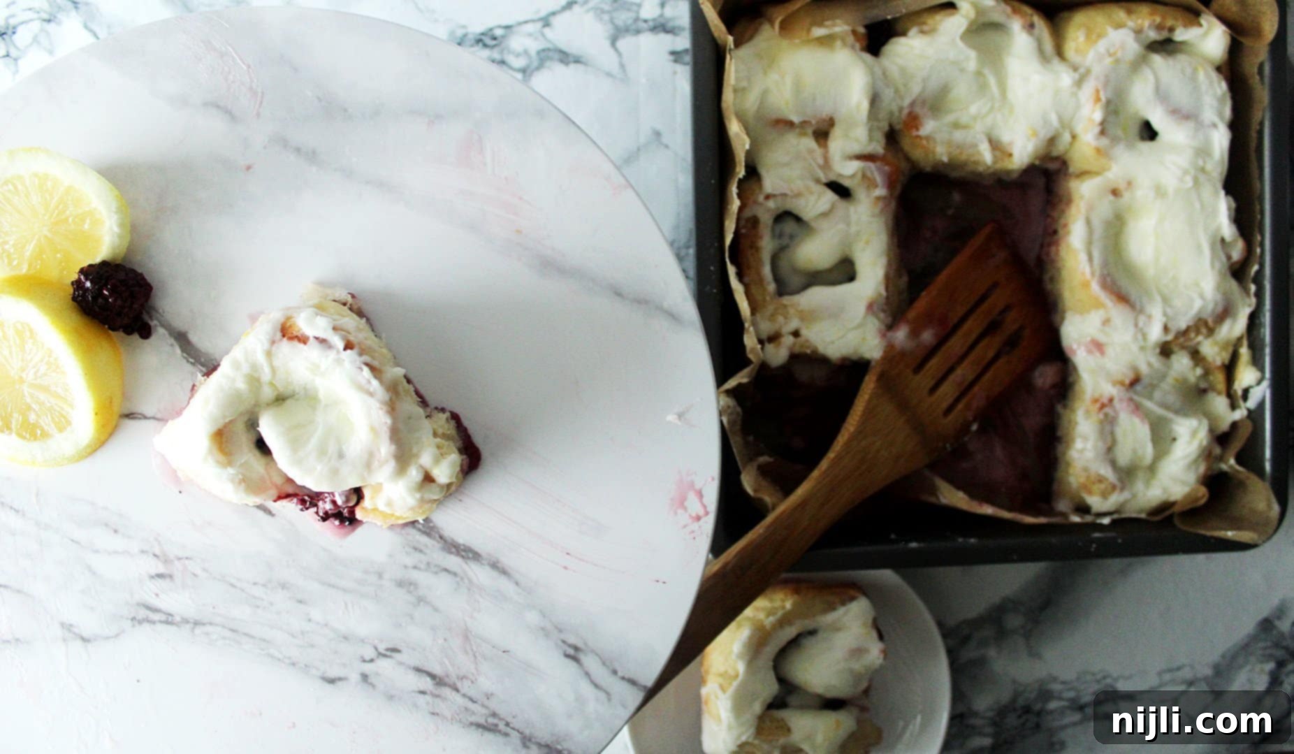 Zesty Blackberry Lemon Rolls 8 blackberry lemon sweet rolls