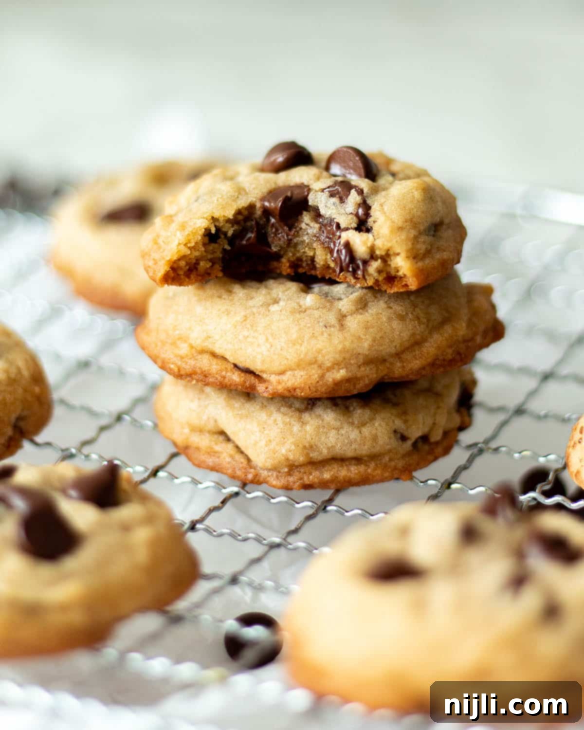 Classic Chocolate Chip Cookies with White Sugar 12 small batch chocolate chip cookies no brown sugar on a rack