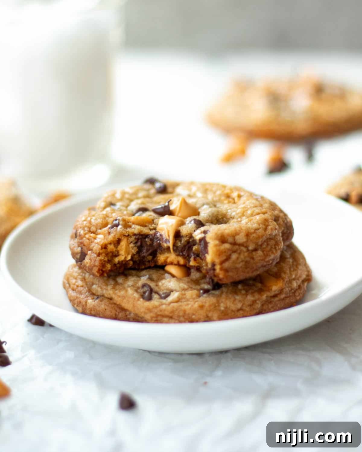 Butterscotch Chocolate Chip Cookies 7 easy butterscotch chocolate chip cookies on a plate