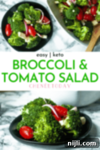 Keto Broccoli, Tomato, and Feta Salad 5 Pin this Keto Broccoli Salad recipe for later with an image of the salad