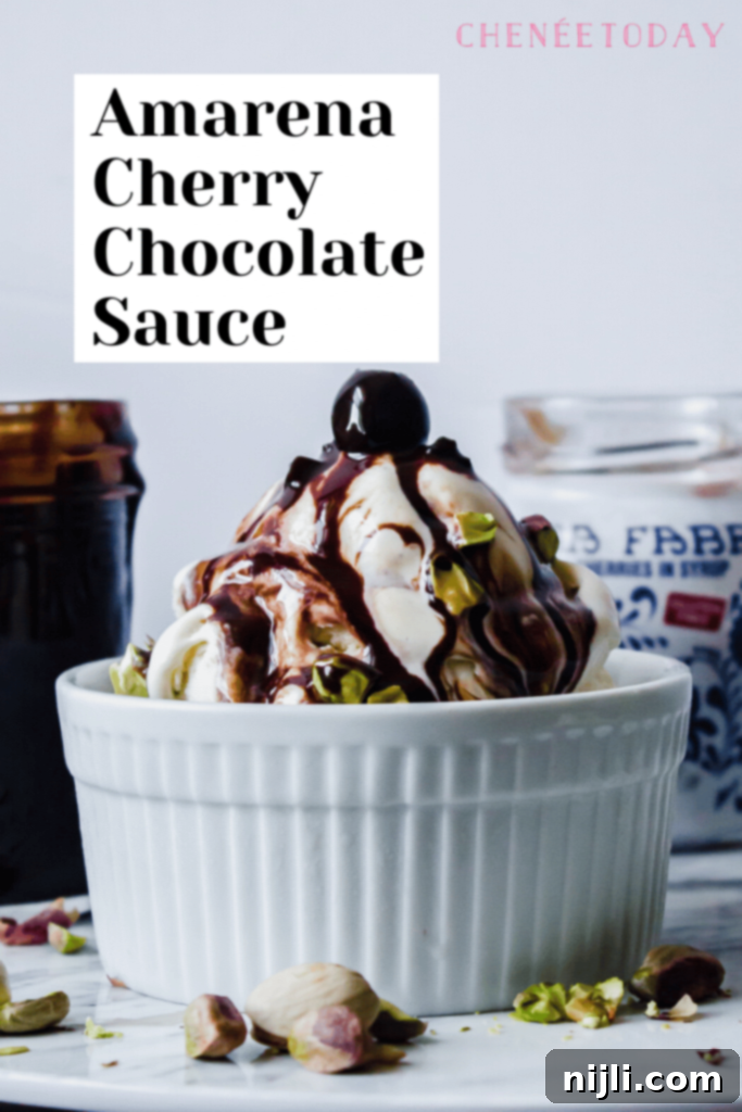 Decadent Amarena Cherry Chocolate Sauce 6 Pinterest graphic: Amarena Cherry Chocolate Sauce | Chenée Today