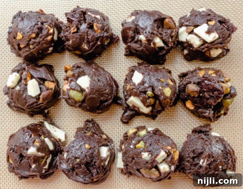Decadent White Chocolate Cherry Pistachio Brownie Cookies 4 brownie mix cookies before baking