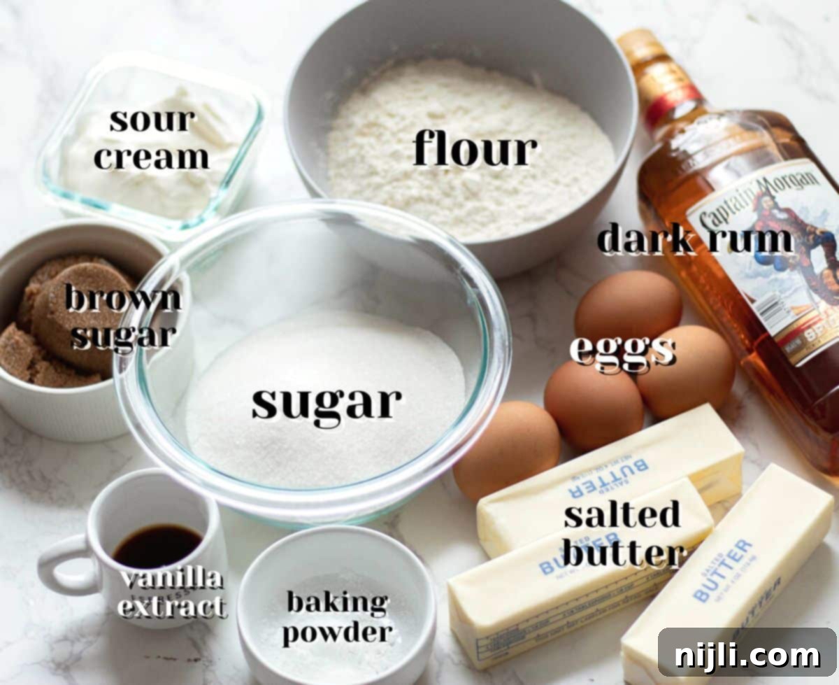 Rum-Infused Pound Cake with Nutty Brown Butter Glaze 6 rum soaked cake ingredients