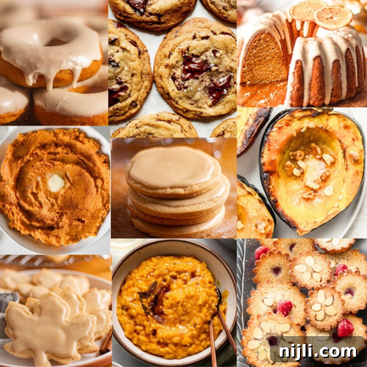 Collage of brown butter recipes, including sweet brown butter desserts like cookies and pies, and savory brown butter dishes such as pasta, showcasing the ingredient's versatility.