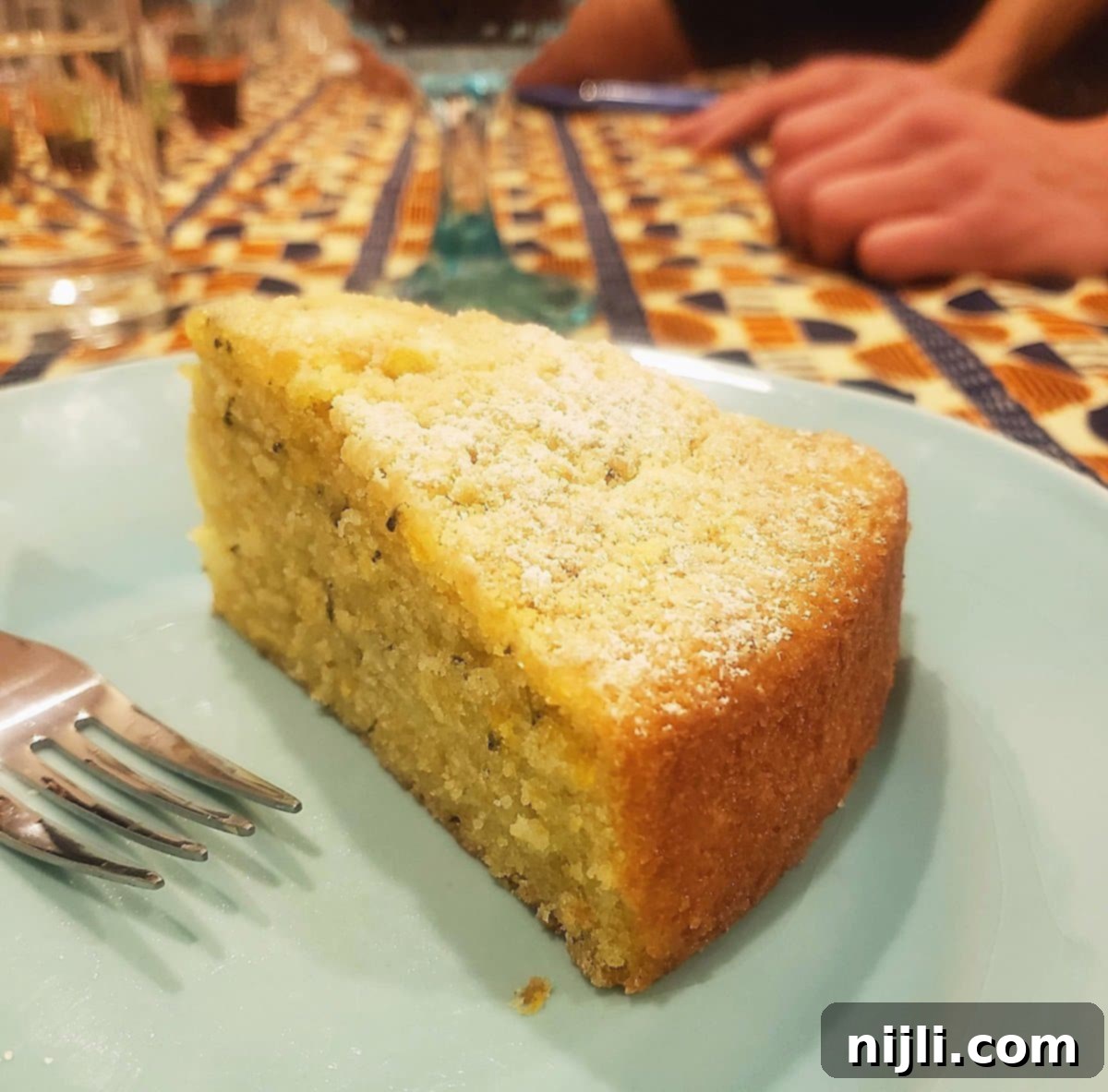 a slice of rosemary olive oil cake