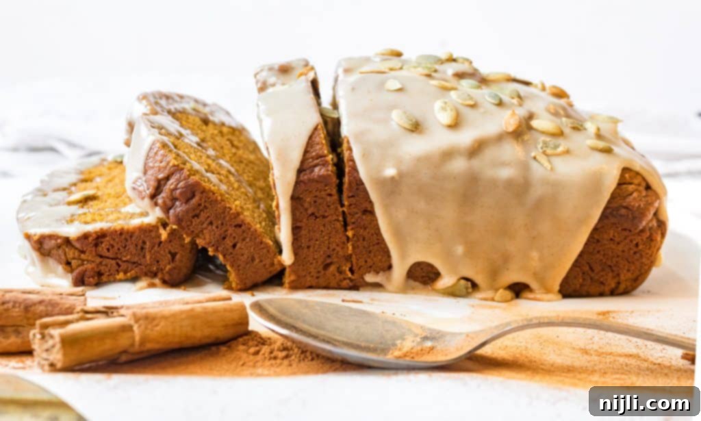 Harvest Gold Pumpkin Loaf, Maple Brown Butter Kissed 4 moist pumpkin bread seen from the side