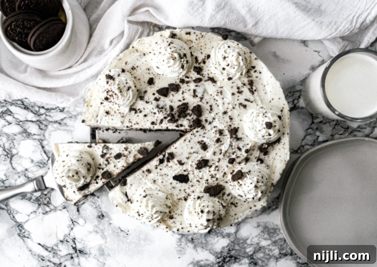 Decadent No-Bake Oreo Cheesecake 3 overhead view of no bake oreo cheesecake