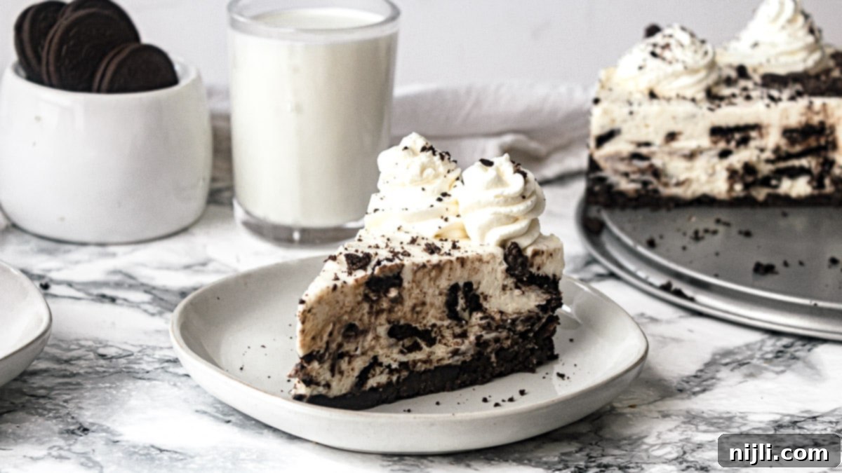 Decadent No-Bake Oreo Cheesecake 5 piece of no bake Oreo cheesecake