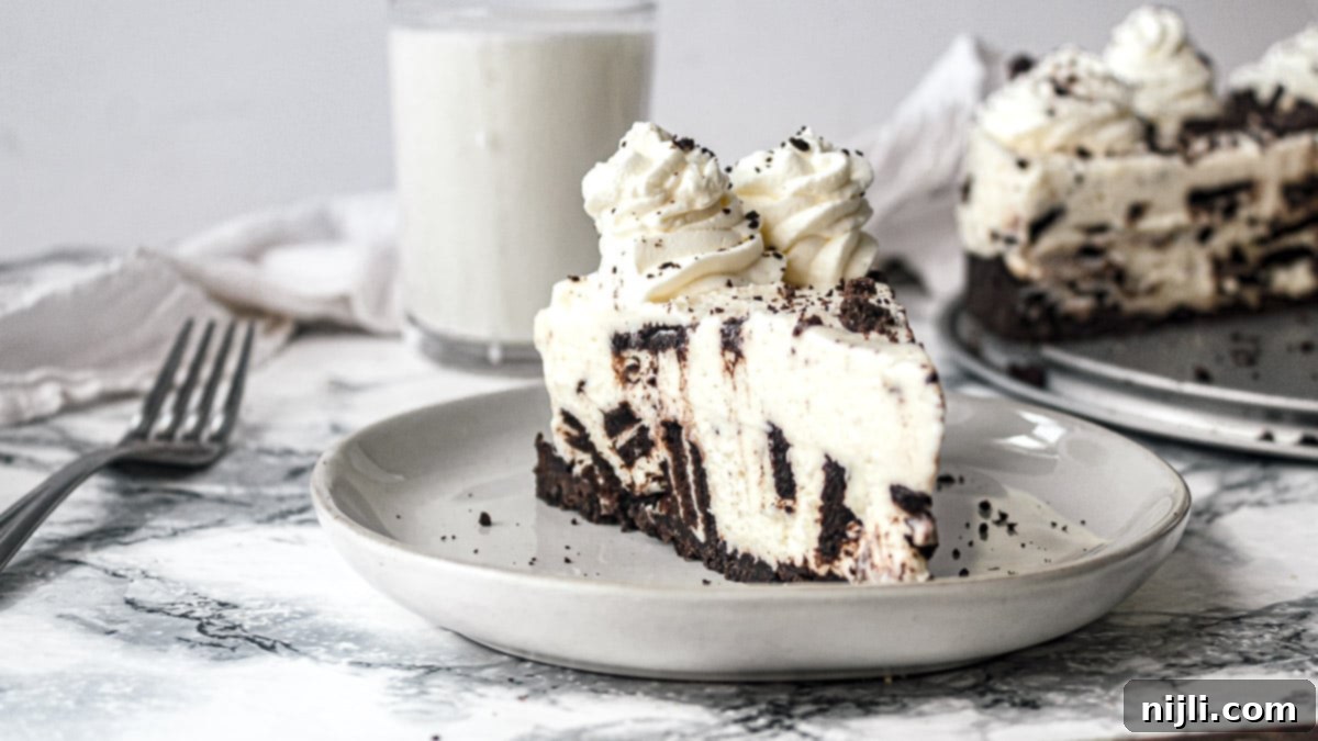 Decadent No-Bake Oreo Cheesecake 7 slice of no bake oreo cheesecake