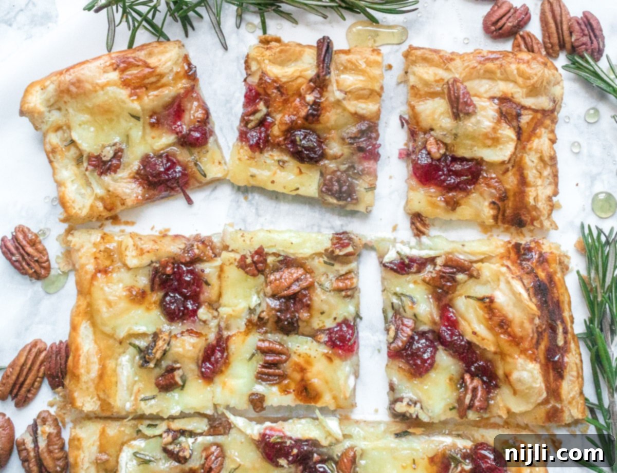 Vibrant Cranberry and Creamy Brie Tart 3 cut brie tart