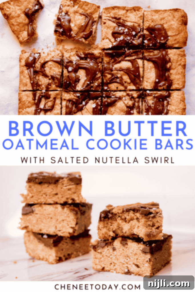 Salted Nutella Swirled Brown Butter Oatmeal Bars 7 Easy Brown Butter Oatmeal Cookie Bars with Salted Nutella Swirl - a perfect holiday treat!