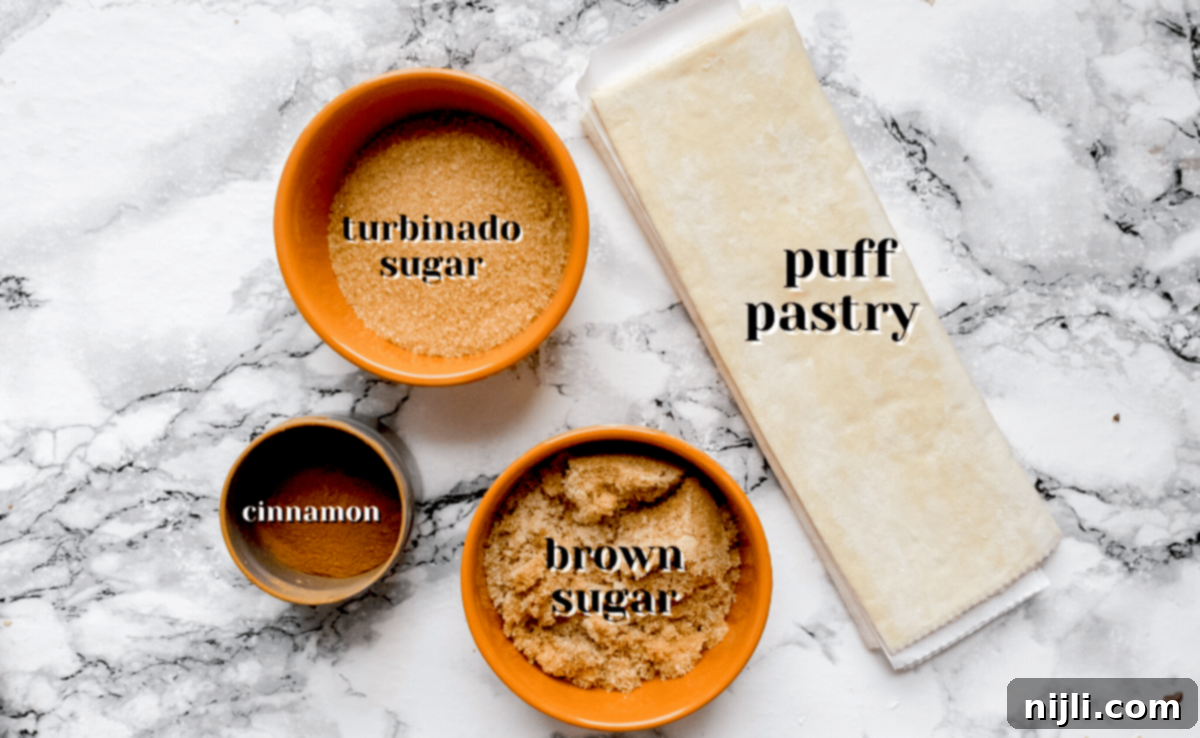 Golden Cinnamon Elephant Ears 5 ingredients for cinnamon palmier recipe