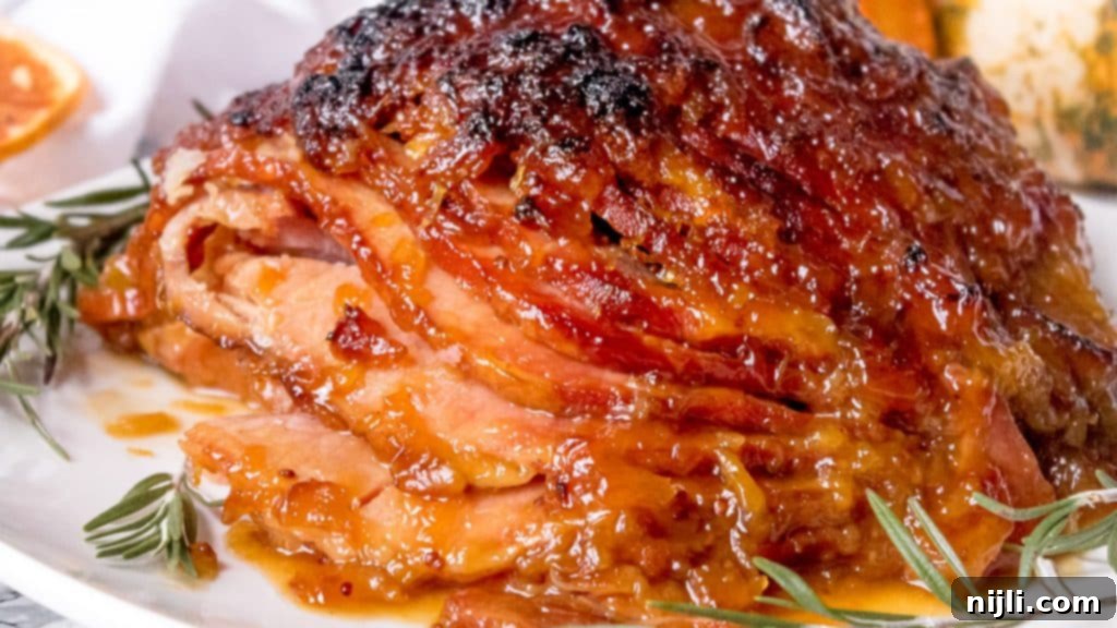 Close up of pressure cooker ham sliced on a plate