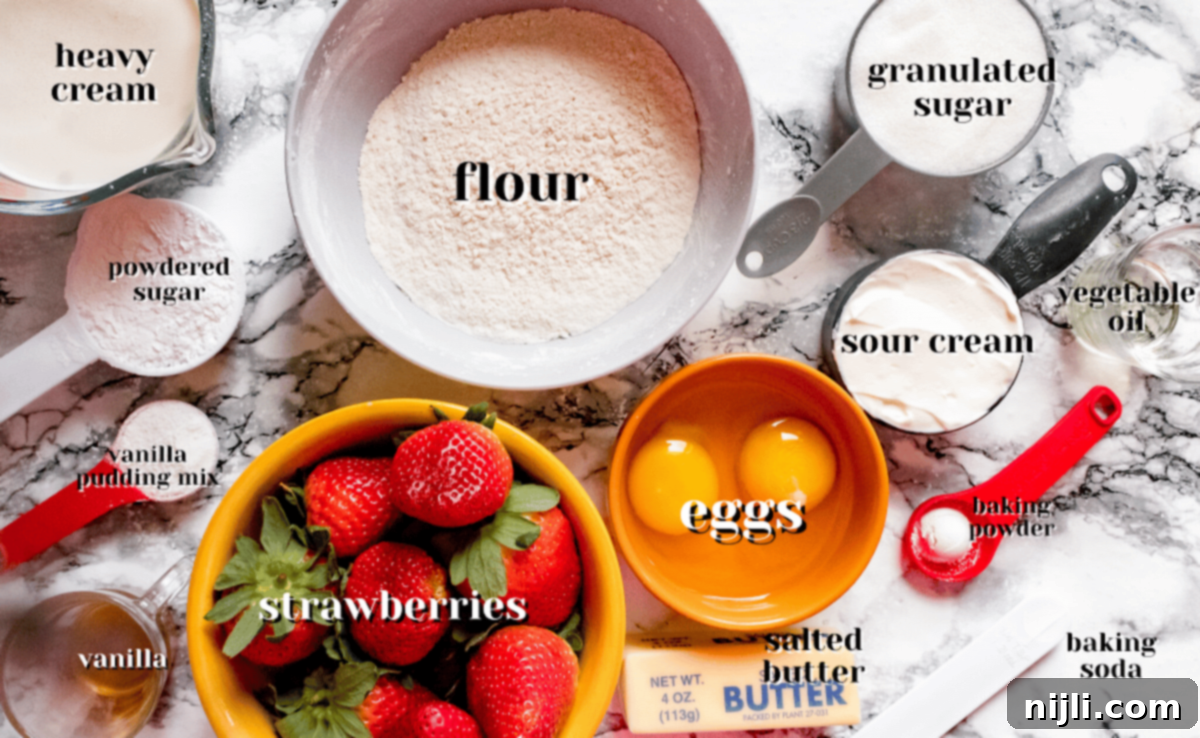 ingredients for strawberry cream cake