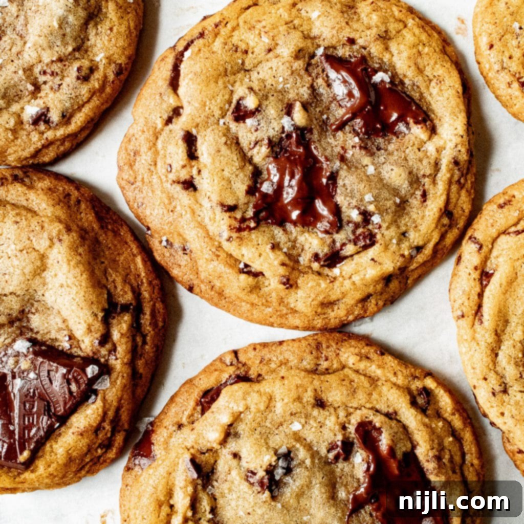 Perfect Brown Butter Chocolate Chip Cookies 2 Small batch brown butter chocolate chip cookies on a plate.