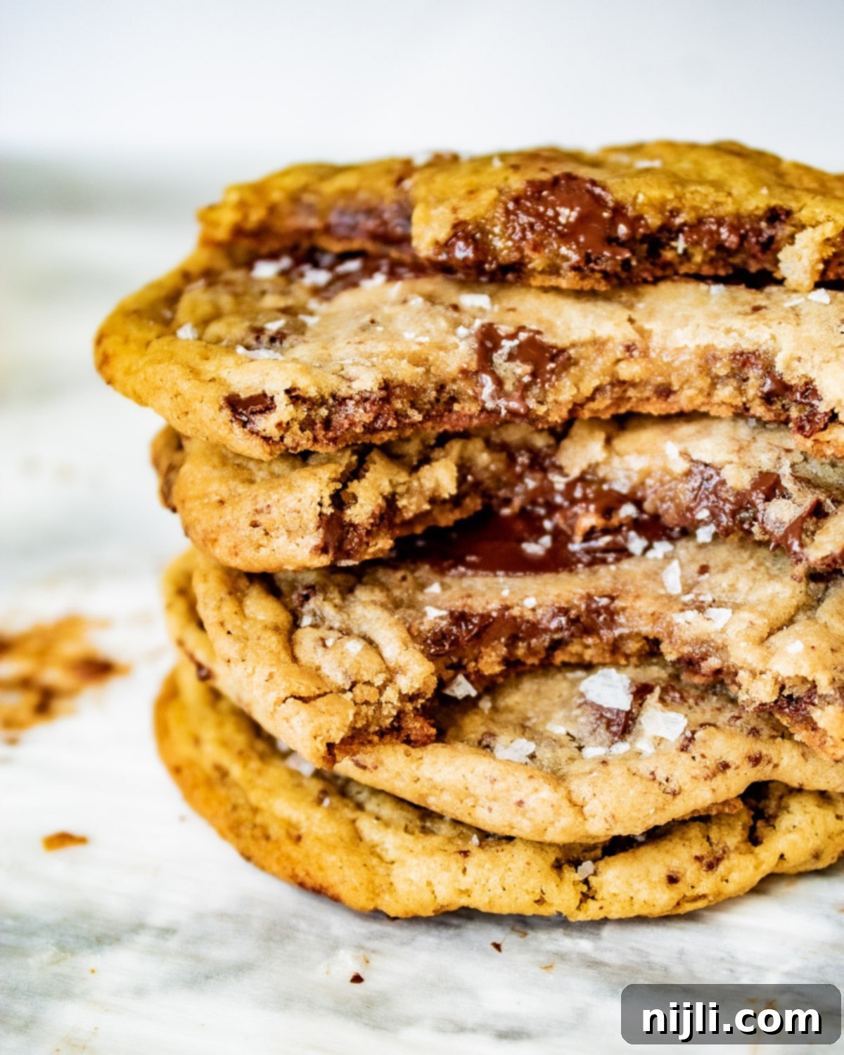 Perfect Brown Butter Chocolate Chip Cookies 4 Stack of small batch chocolate chip cookies on a tray.