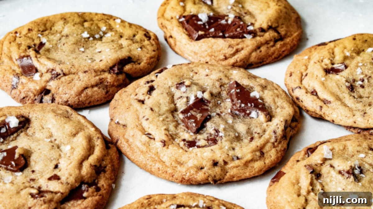 Perfect Brown Butter Chocolate Chip Cookies 8 angle view of chocolate chip cookies recipe