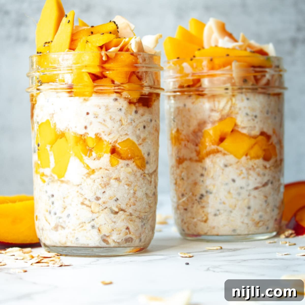 Tropical Mango Overnight Oats 2 Delicious Mango Overnight Oats with Yogurt in a Jar