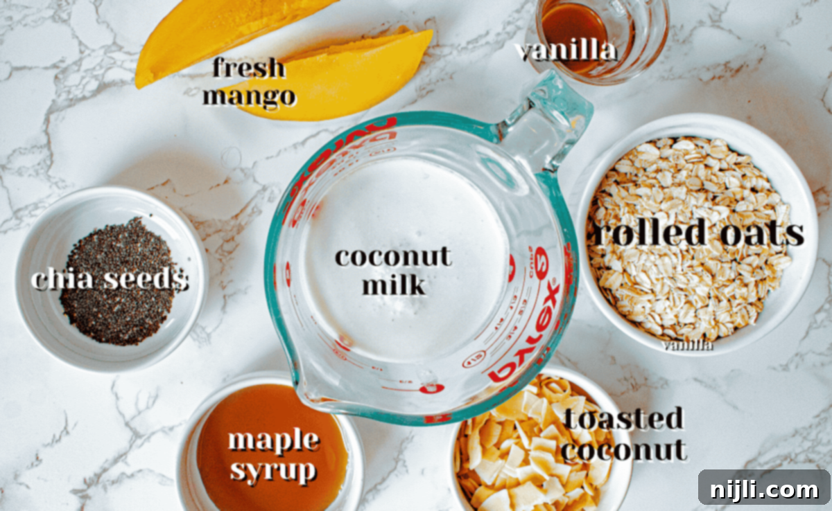 Tropical Mango Overnight Oats 4 Tropical Mango Overnight Oats - Ingredients close-up