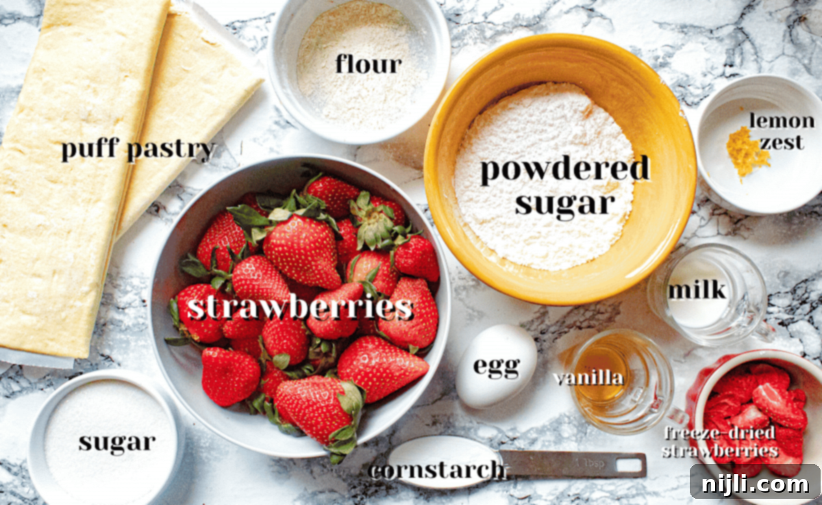 Sweet Strawberry Hand Pies 4 All the fresh ingredients for homemade strawberry turnovers laid out