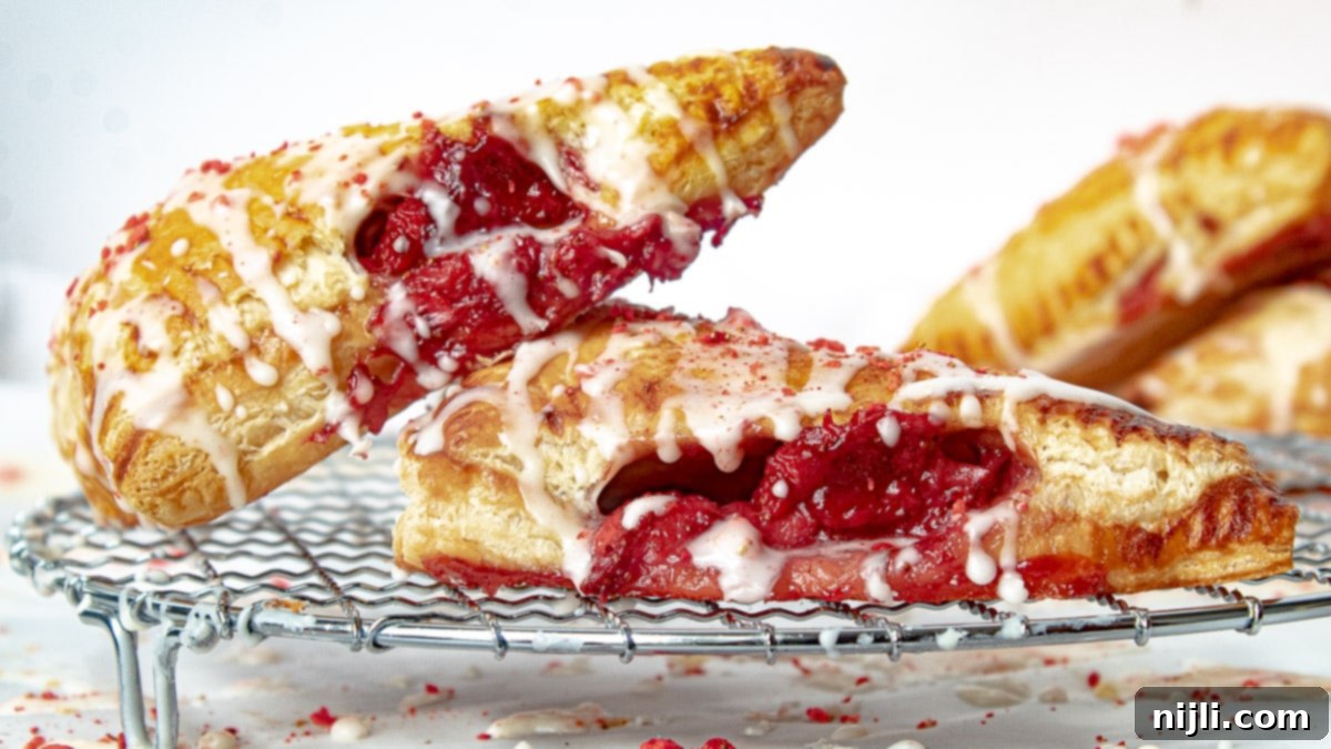 Sweet Strawberry Hand Pies 5 Strawberry turnovers baking to golden perfection in the oven