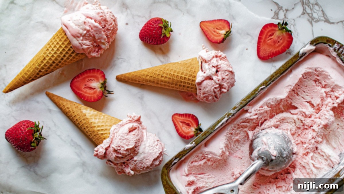 Easy Strawberry Ice Cream 5 no churn strawberry ice cream in cones