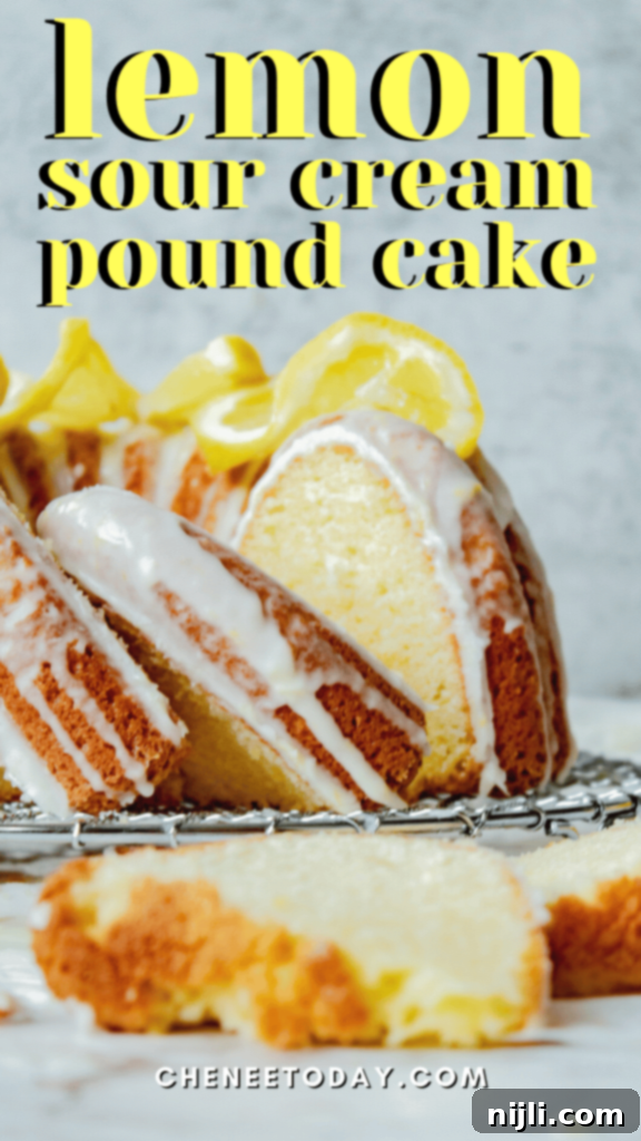 Sunshine Lemon Sour Cream Cake 14 Lemon sour cream pound cake with a rich glaze ready to be pinned for later