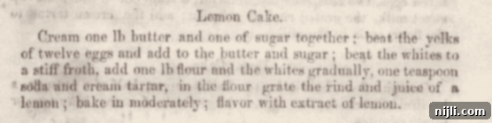 Sunshine Lemon Sour Cream Cake 7 Further excerpt from Malinda Russell's A Domestic Cook Book featuring cake recipes