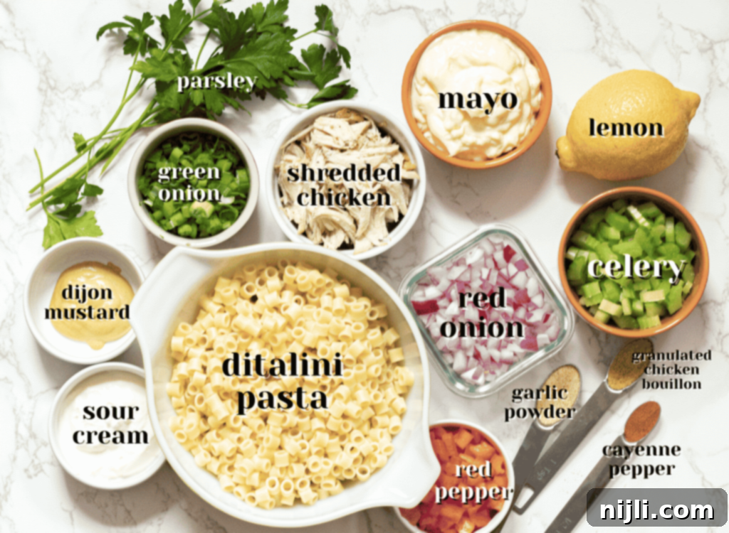 Classic Chicken Macaroni Salad 3 Easy chicken macaroni salad recipe - this classic creamy salad is so quick and simple to make in one bowl! This is the BEST side dish for barbecues and gatherings, or as an easy meal! Use leftover chicken, rotisserie chicken, or canned chicken! #macaronisalad #chickenmacaronisalad #macaronisaladrecipe