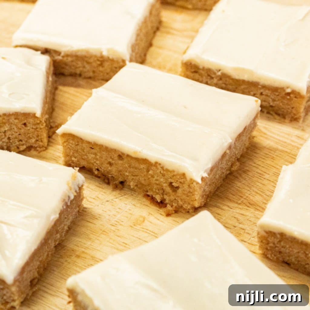 Caramelized Butter Banana Blondies 4 banana blondies on a cutting board