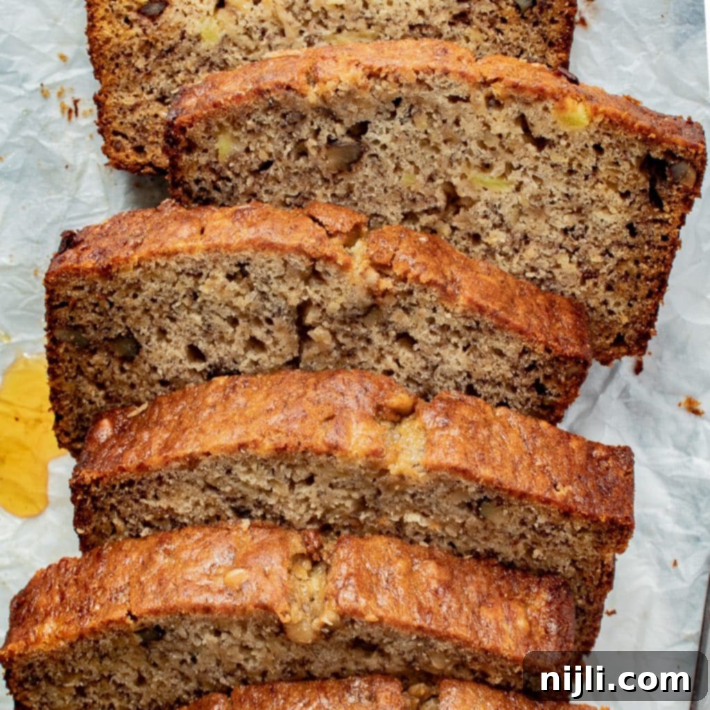 Tropical Pineapple Banana Bread 2 stacked pineapple banana bread seen from above