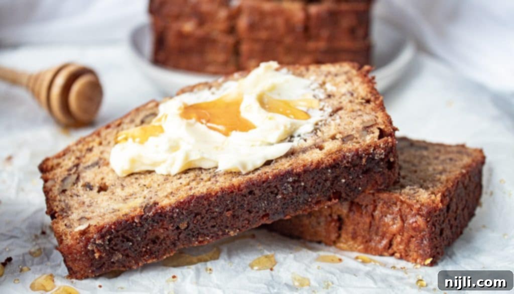 Tropical Pineapple Banana Bread 6 slices of banana bread topped with butter and honey