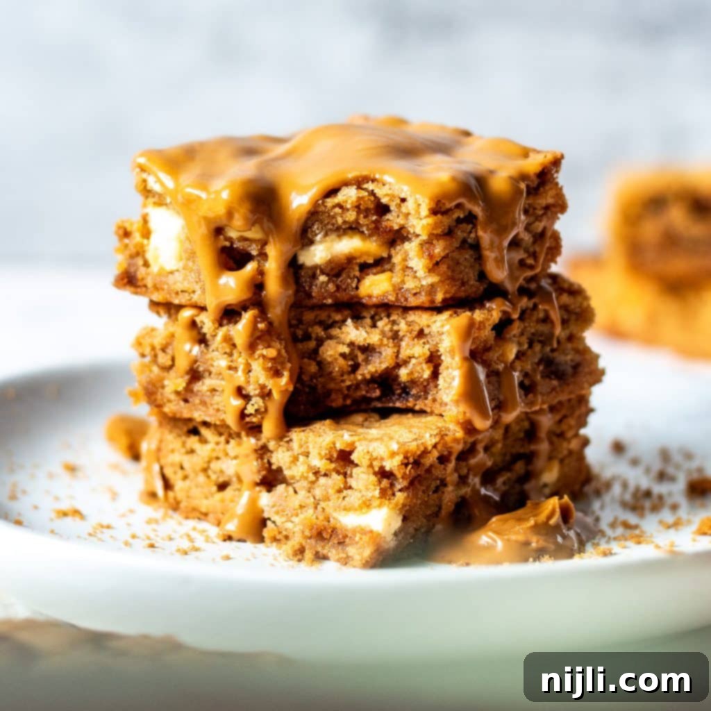Fudgy Biscoff Blondies with White Chocolate Chunks