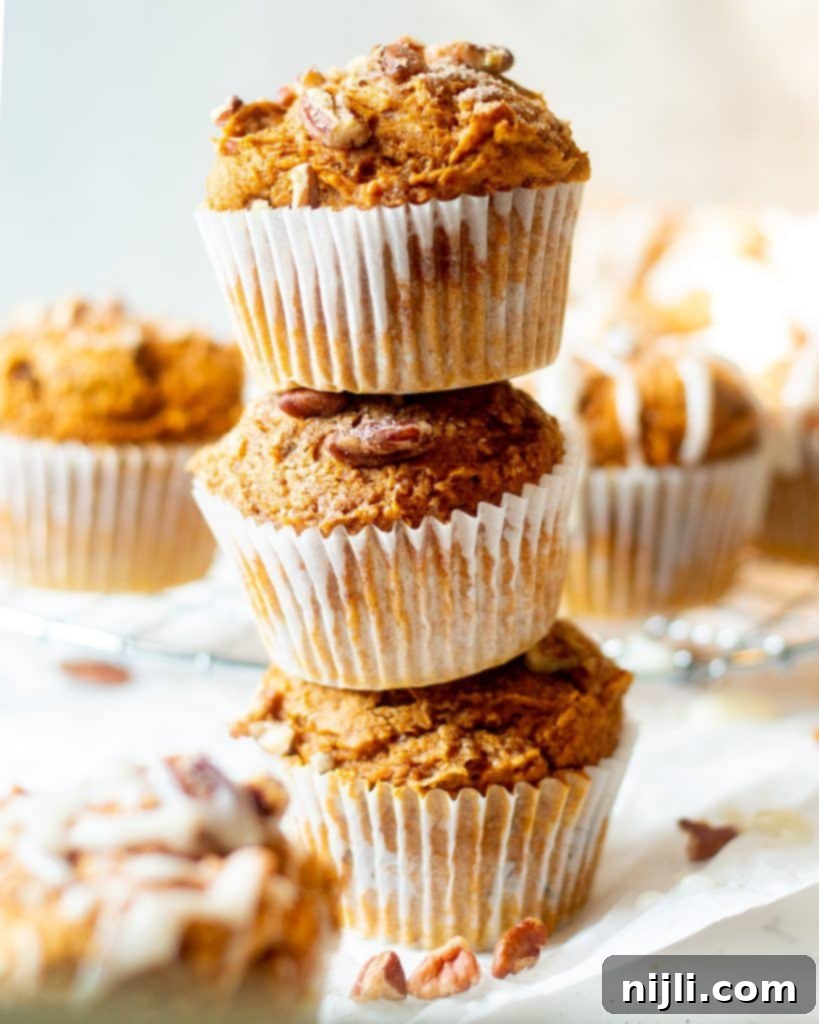 Effortless 3 Ingredient Pumpkin Muffins 3 stack of pumpkin muffins