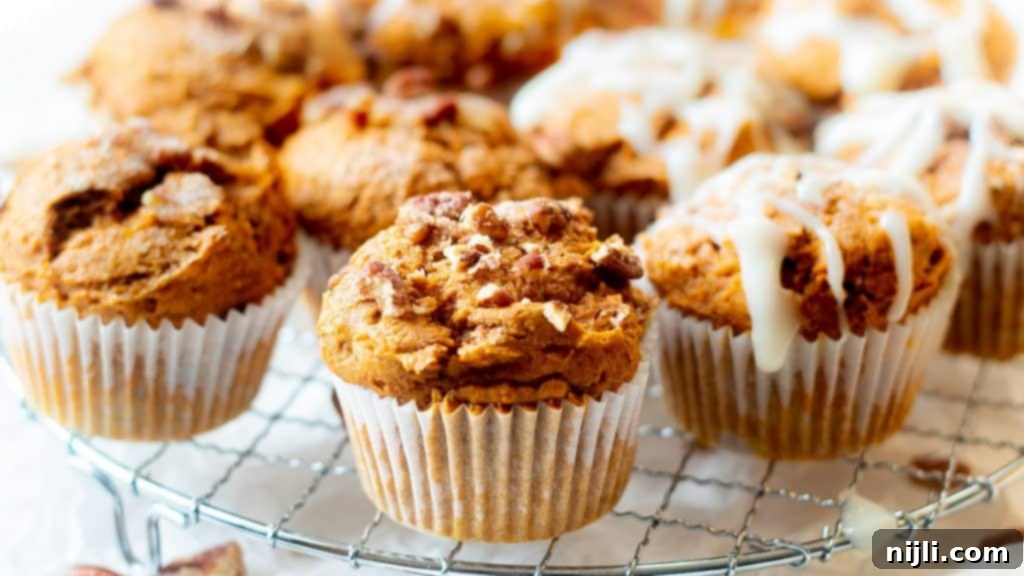 Effortless 3 Ingredient Pumpkin Muffins 6 pumpkin muffins on a wire rack