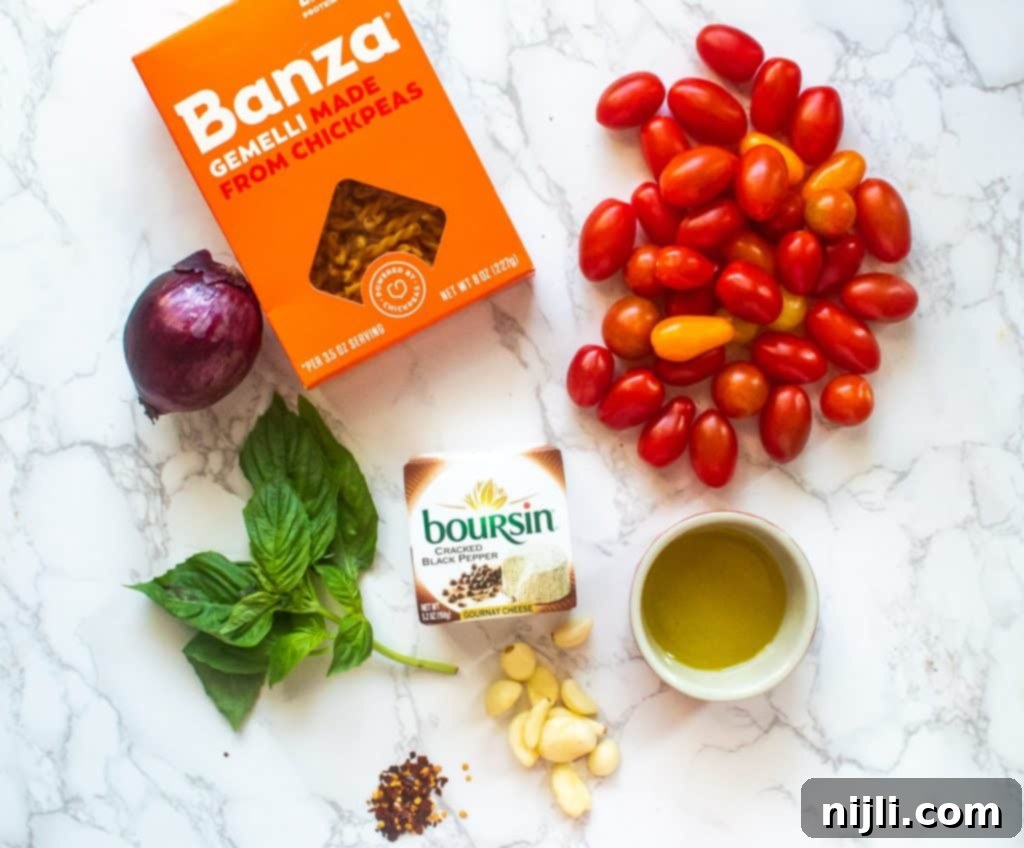 ingredients for baked boursin pasta