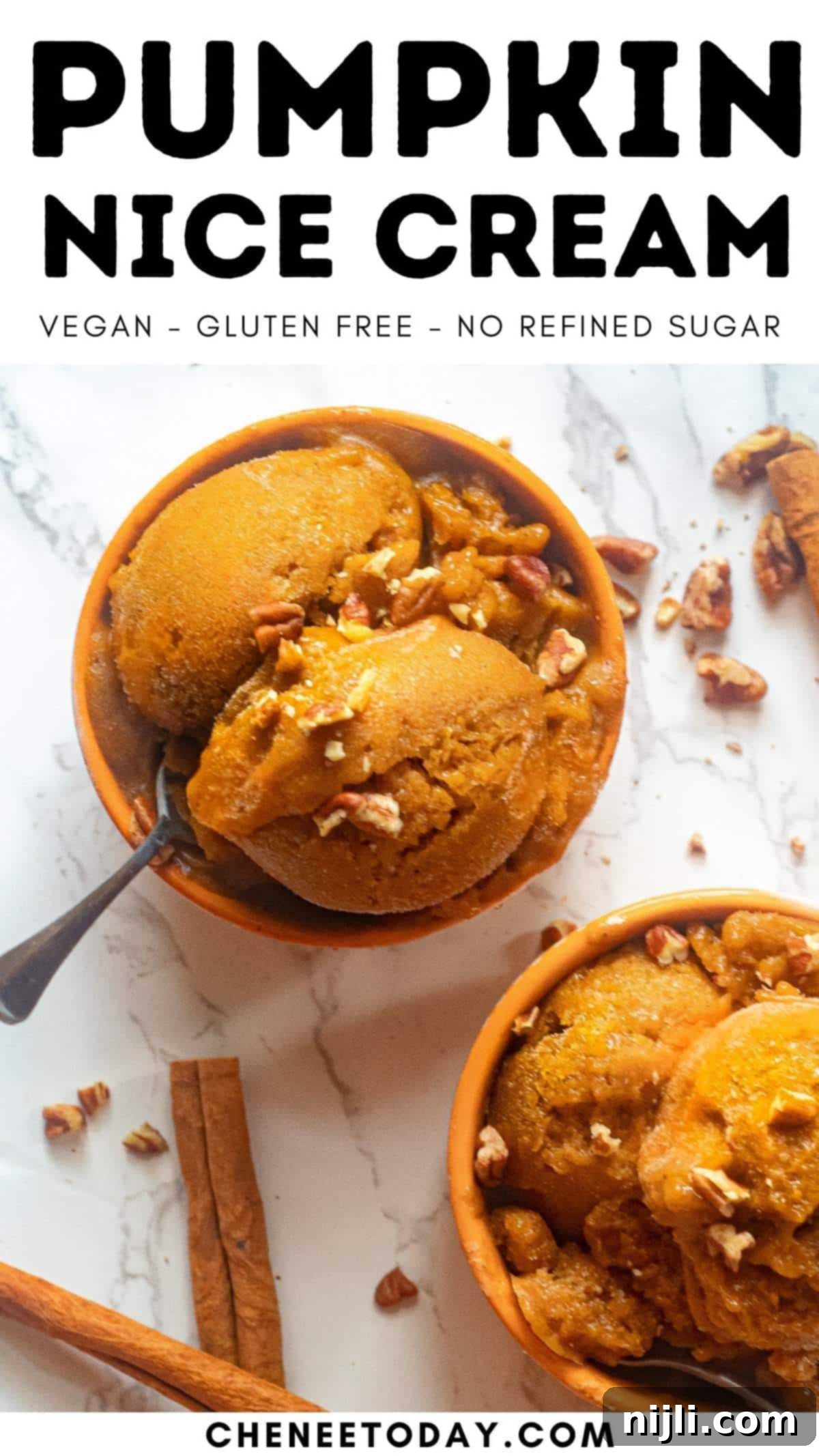 Wholesome Pumpkin Whip 6 Pinterest graphic: Pumpkin Nice Cream - Healthy Vegan Ice Cream that tastes like Pumpkin Pie!