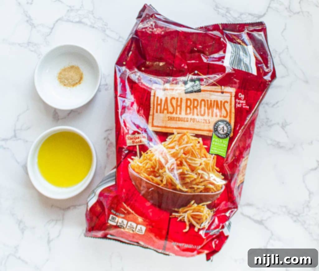 Crispy Air Fryer Hash Browns 3 ingredients for hash browns in air fryer